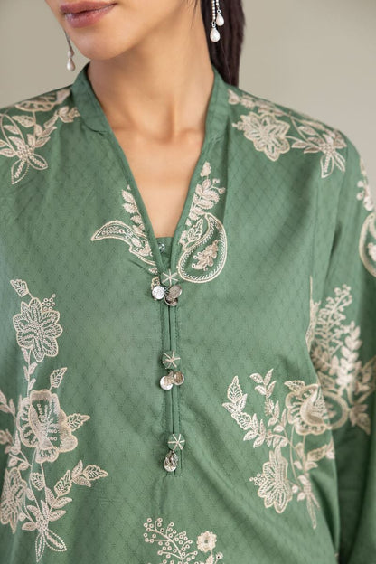 Khaadi Plain Embroidered Stitched Lawn 3PC