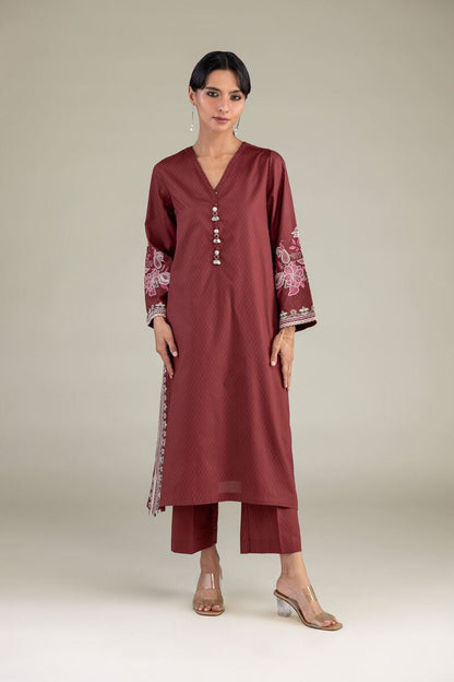 Khaadi Plain Embroidered Stitched Lawn 3PC