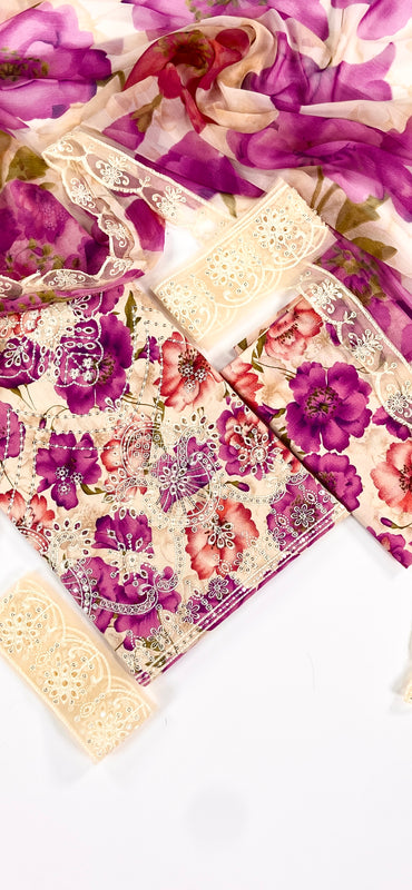 Baroque Embroiderd & Digital Printed Lawn 3PC