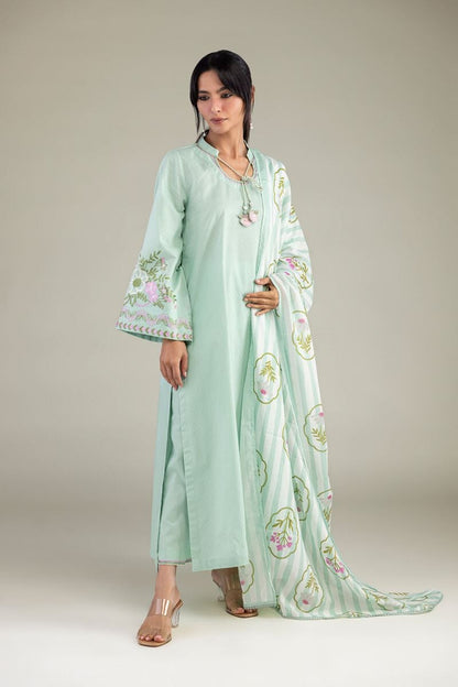 Khaadi Plain Embroidered Stitched Lawn 3PC