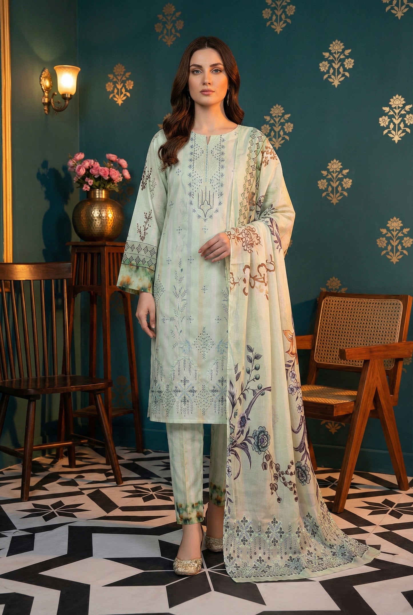 Monaco By Anaya Noor Embroidered Chickenkari Lawn 3PC