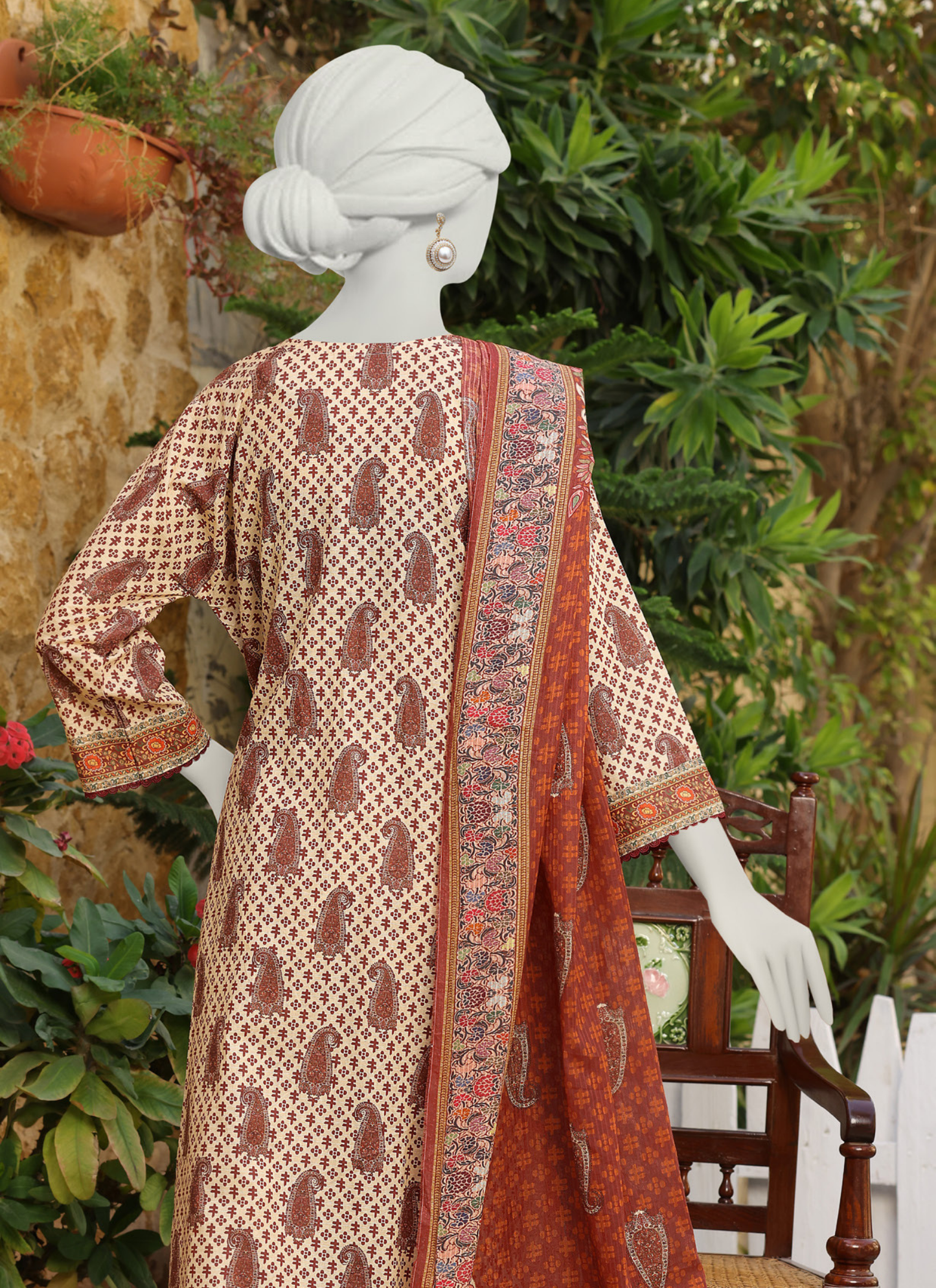 Almeerah Digital Printed Stripe Dora 3PC