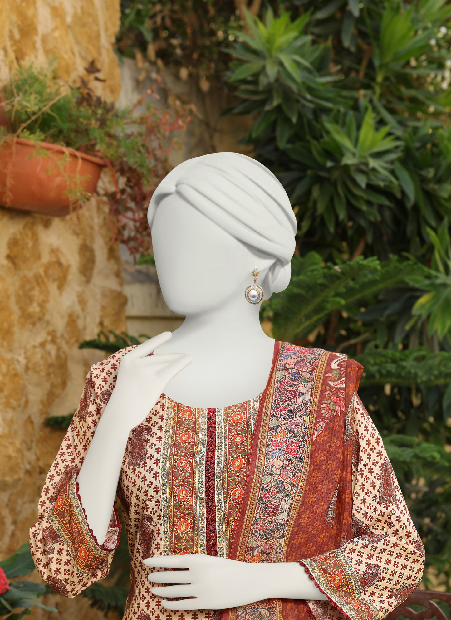 Almeerah Digital Printed Stripe Dora 3PC