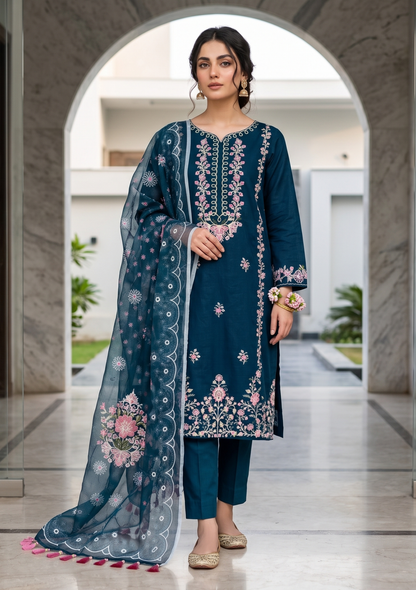 Rise By Anaya Noor Heavy Plain Emb Lawn 3PC