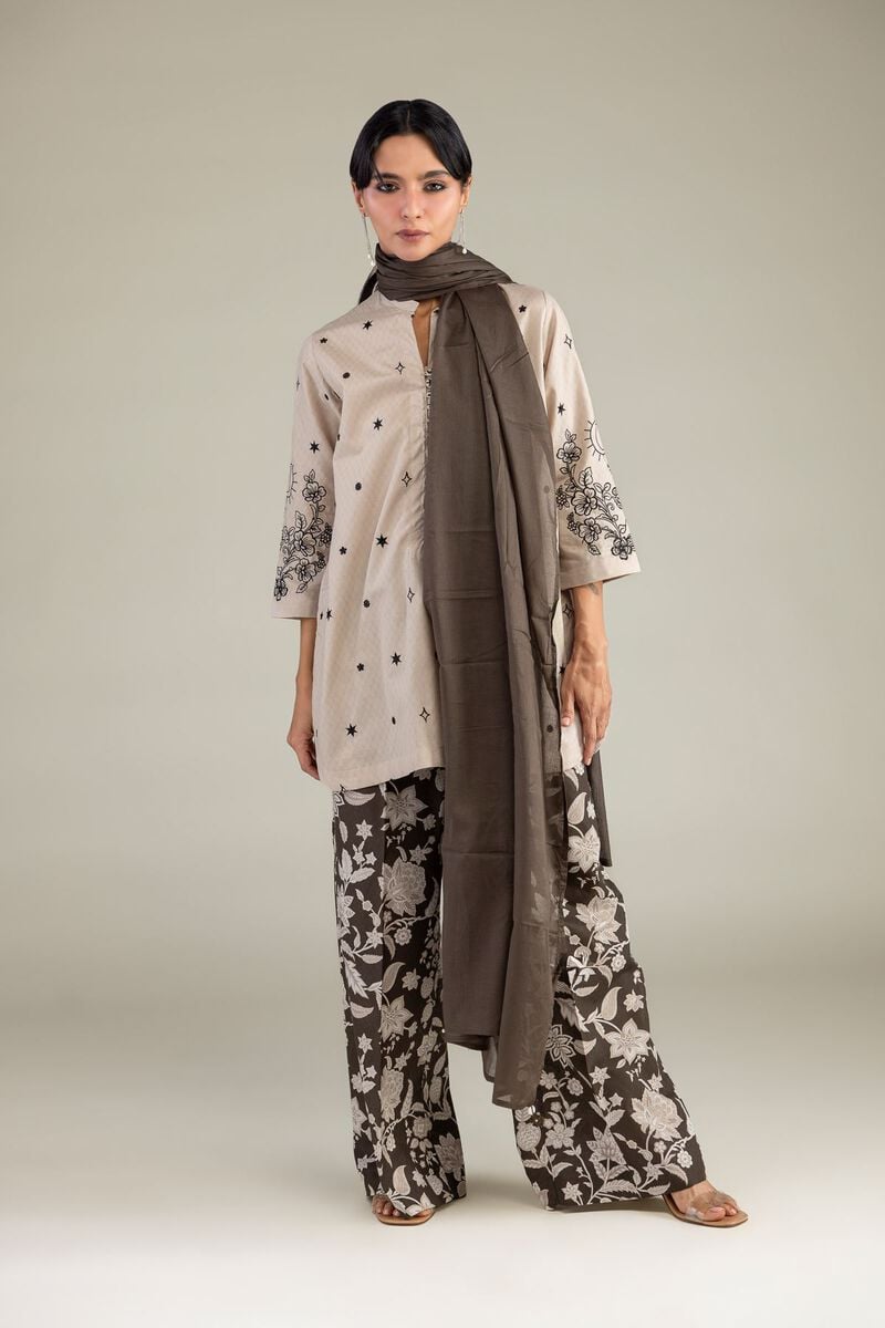 Khaadi Plain Embroidered Stitched Lawn 3PC