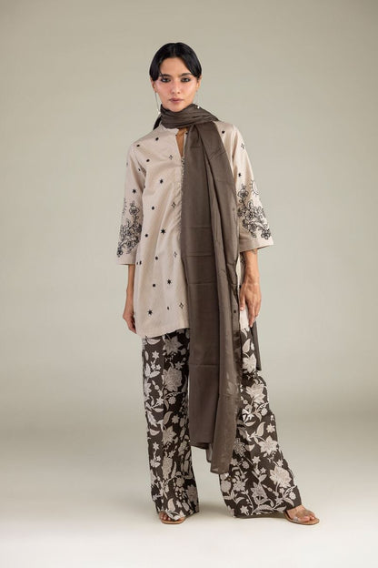 Khaadi Plain Embroidered Stitched Lawn 3PC