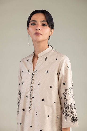 Khaadi Plain Embroidered Stitched Lawn 3PC