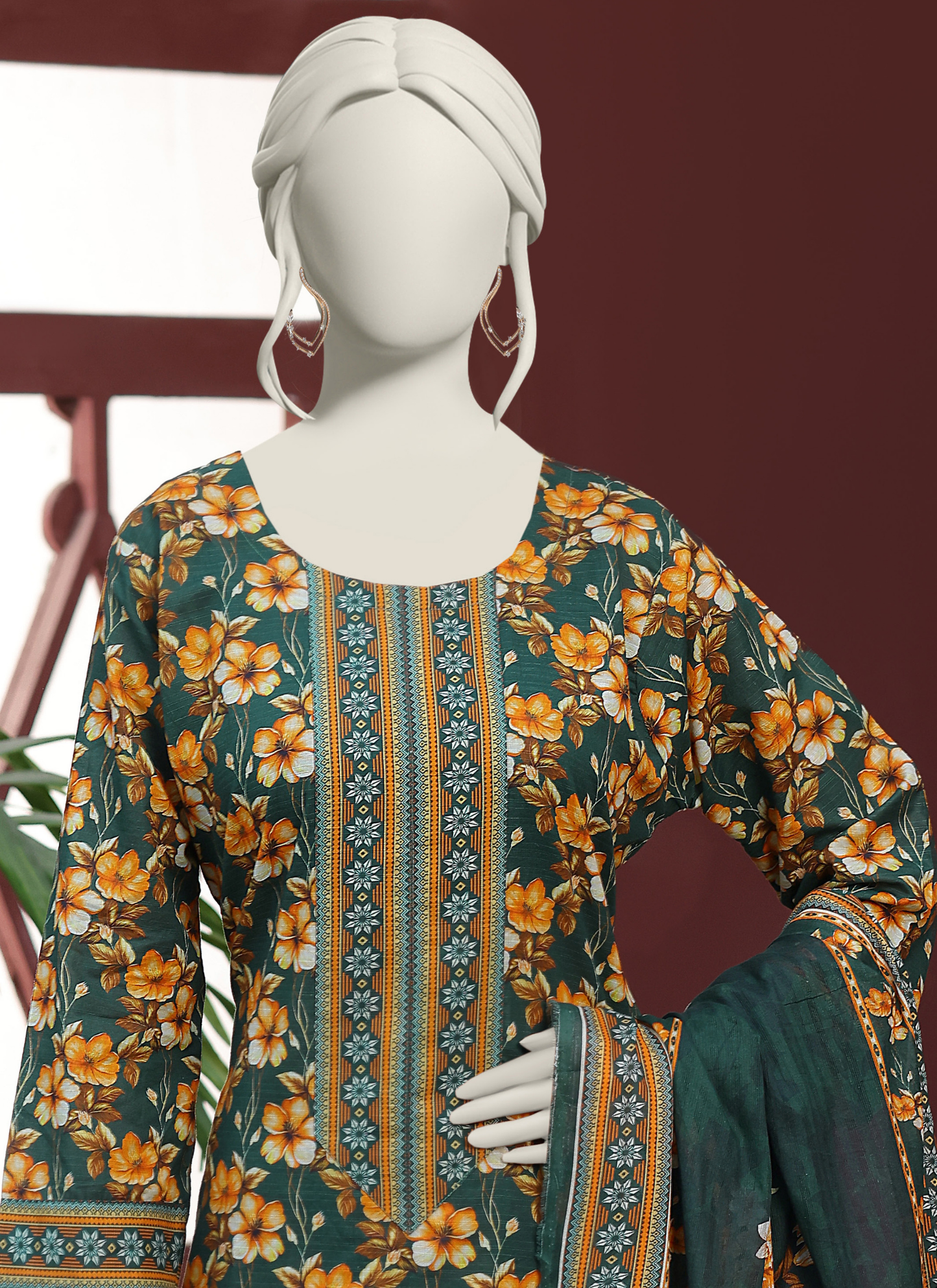 Almeerah Digital Printed Stripe Dora 3PC