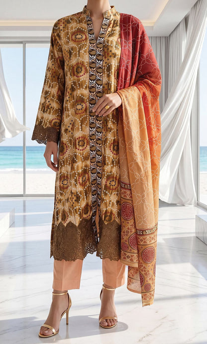 Fleur By Almeerah Premium Printed Lawn With Emb Patches 3PC
