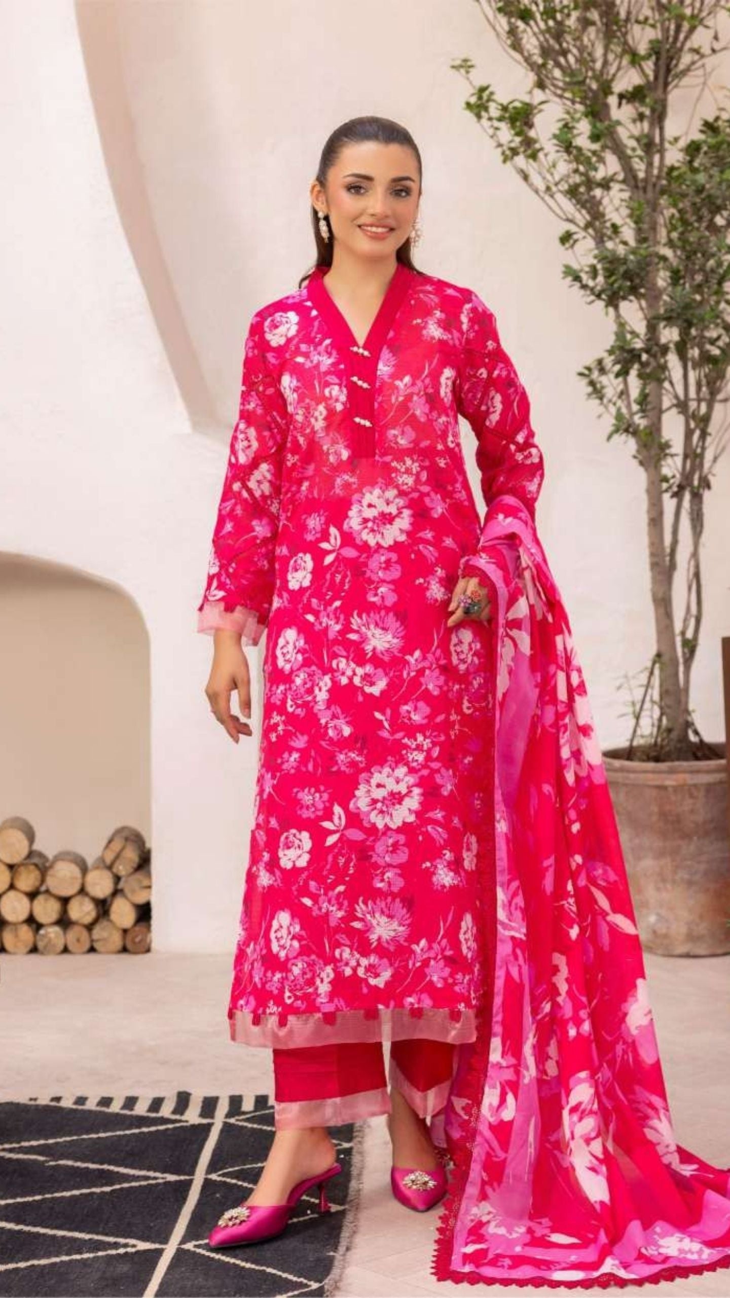Coral Premium Doria Printed Lawn 3-PC