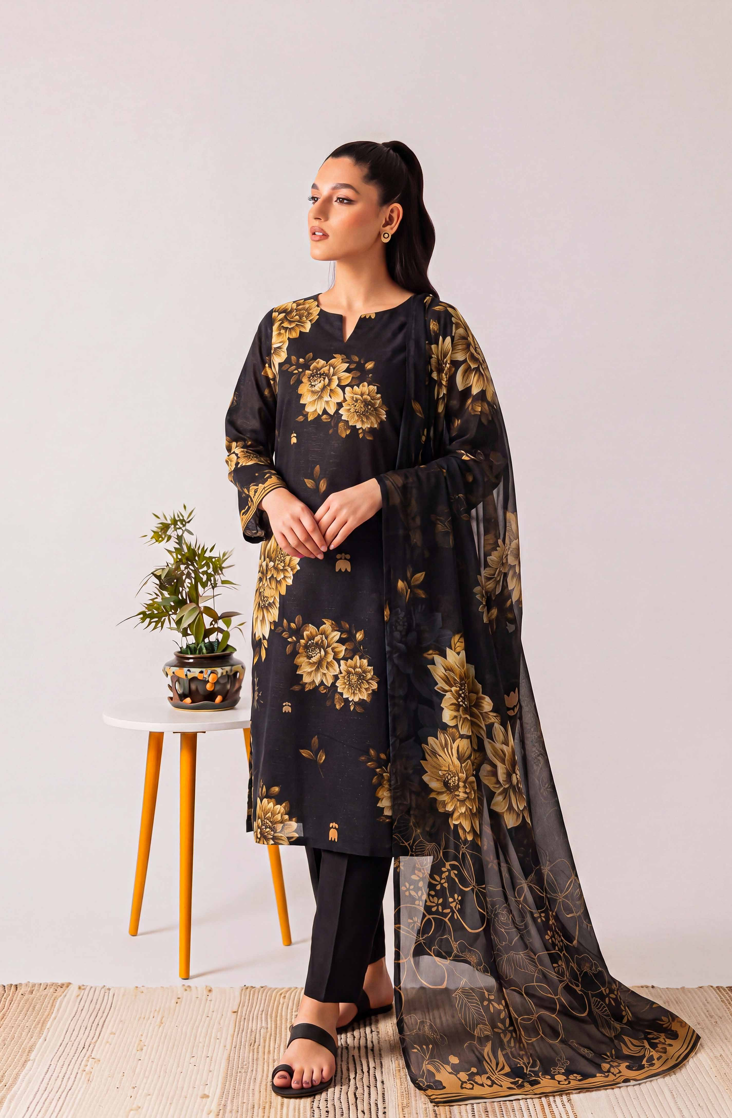Black Series By Anaya Noor Digital Printed Chamki Lawn 3PC