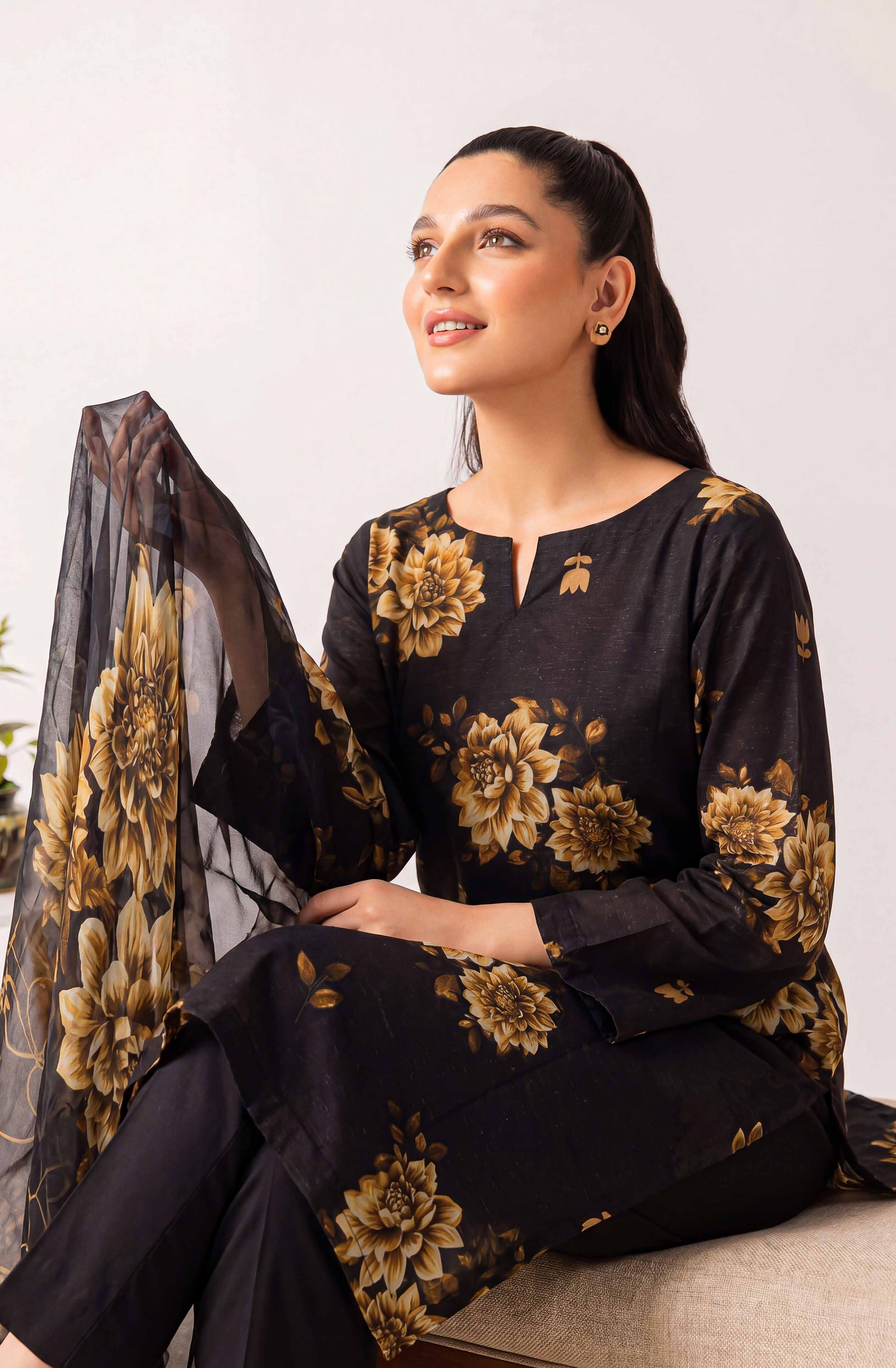 Black Series By Anaya Noor Digital Printed Chamki Lawn 3PC