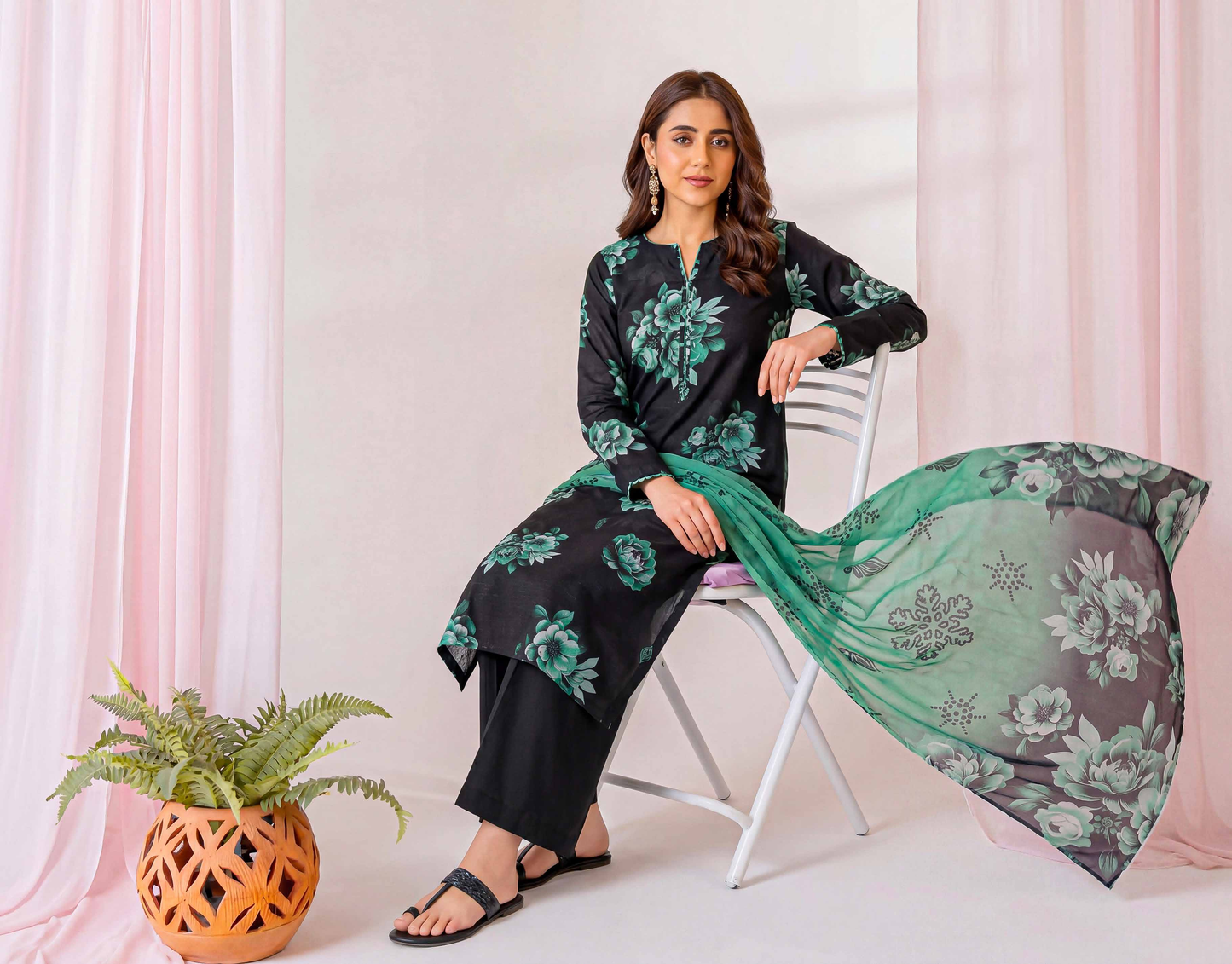 Black Series By Anaya Noor Digital Printed Chamki Lawn 3PC