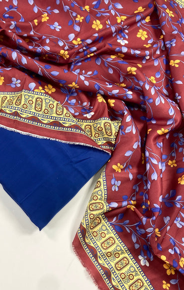 Maria B Linen Dyed Matching Suit With Wool Shawl-3PC