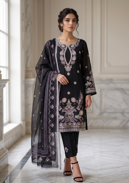Rise By Anaya Noor Heavy Plain Emb Lawn 3PC
