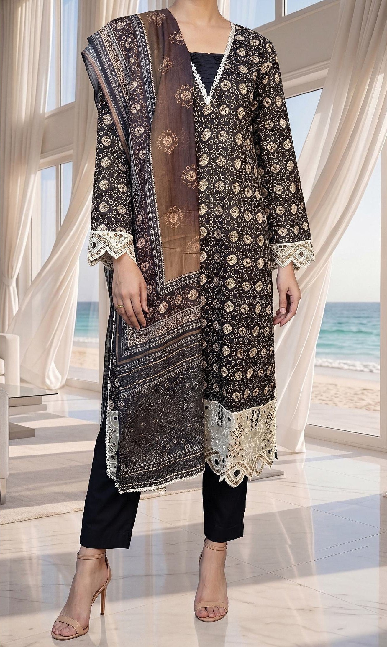 Fleur By Almeerah Premium Printed Lawn With Emb Patches 3PC