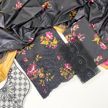 Iznik Printed Linen With Emb Patches 3PC