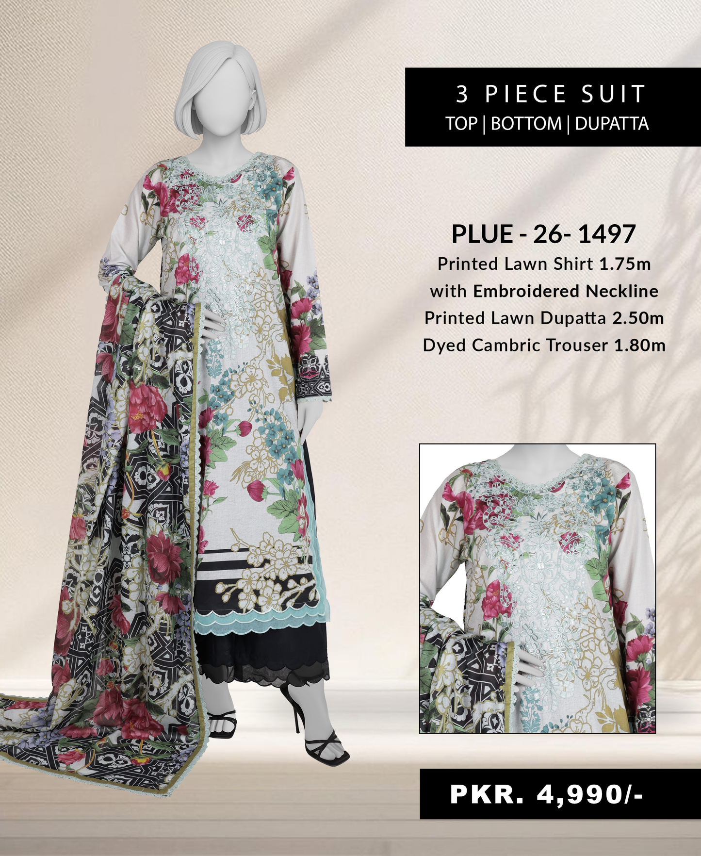Panjnad by j. Emb Lawn Collection 3PC