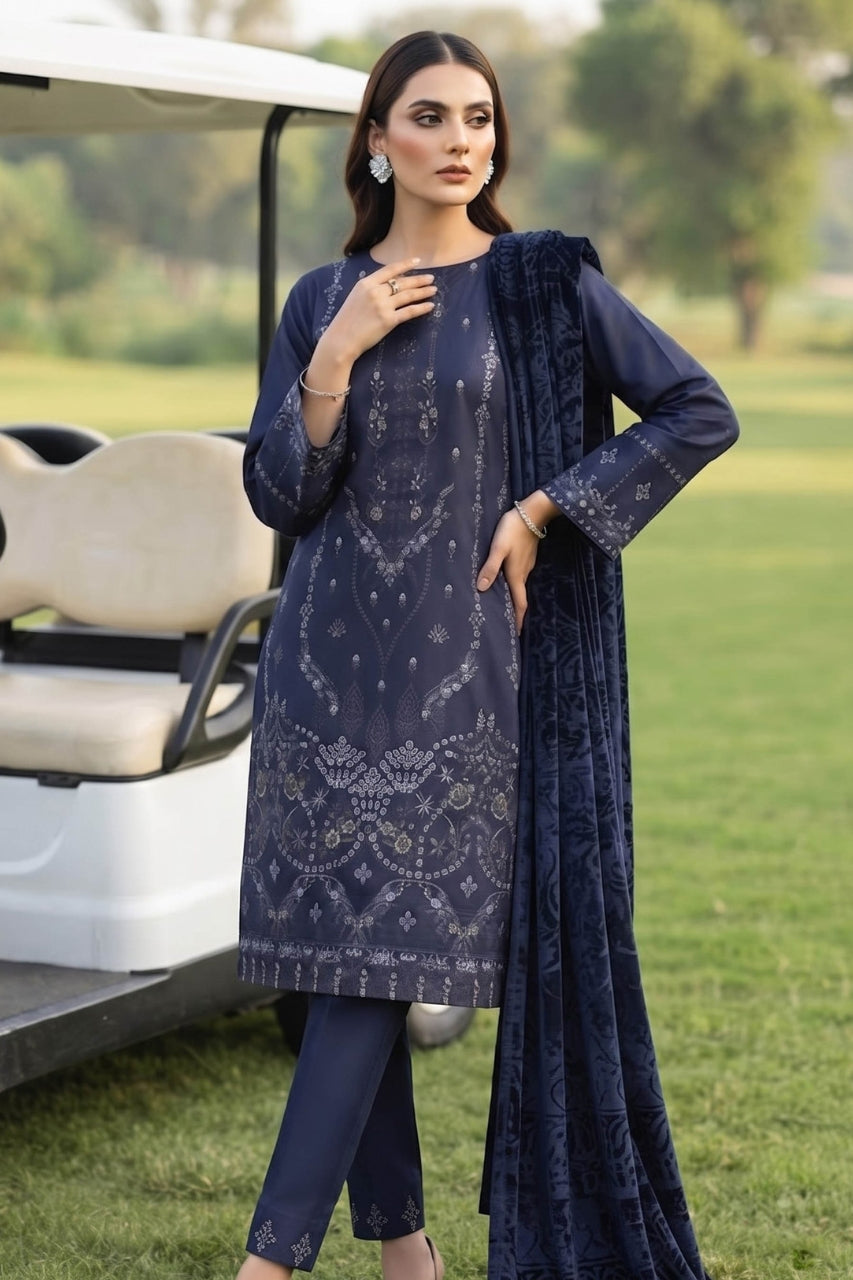 Khoshbo Sa By Anaya Noor Full Emb Dhanak With Plachi Shawl 3PC