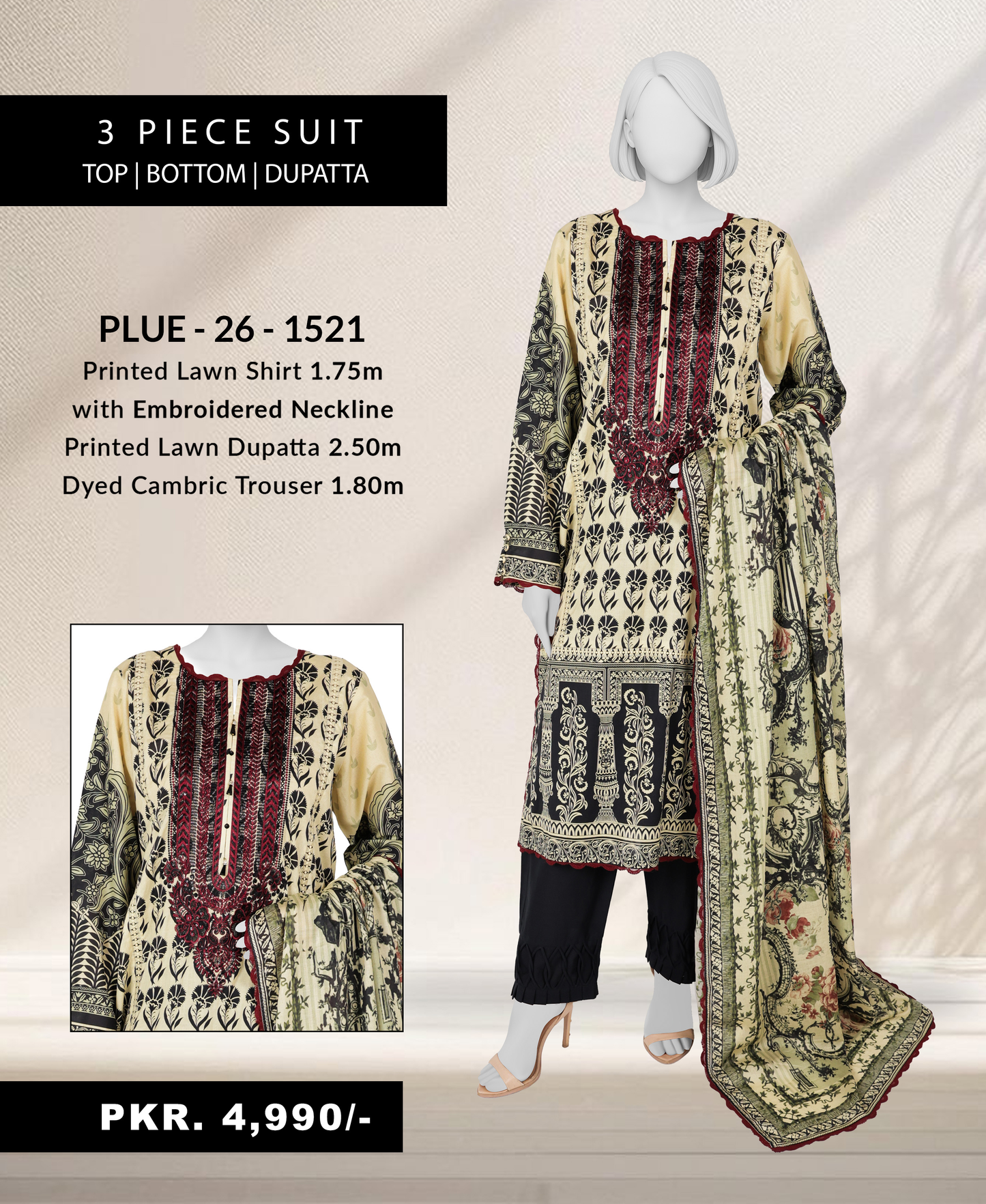 Panjnad by j. Emb Lawn Collection 3PC