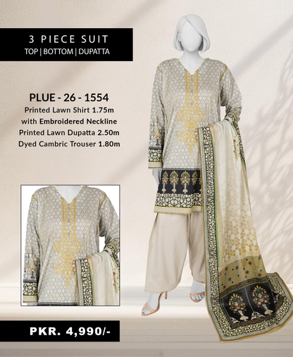 Panjnad by j. Emb Lawn Collection 3PC