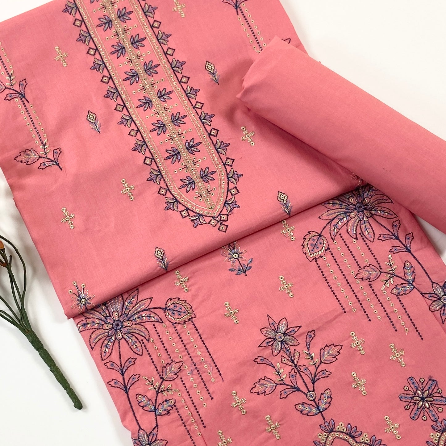 Beechtree Plain Emb Shirt & Trouser Lawn 2PC