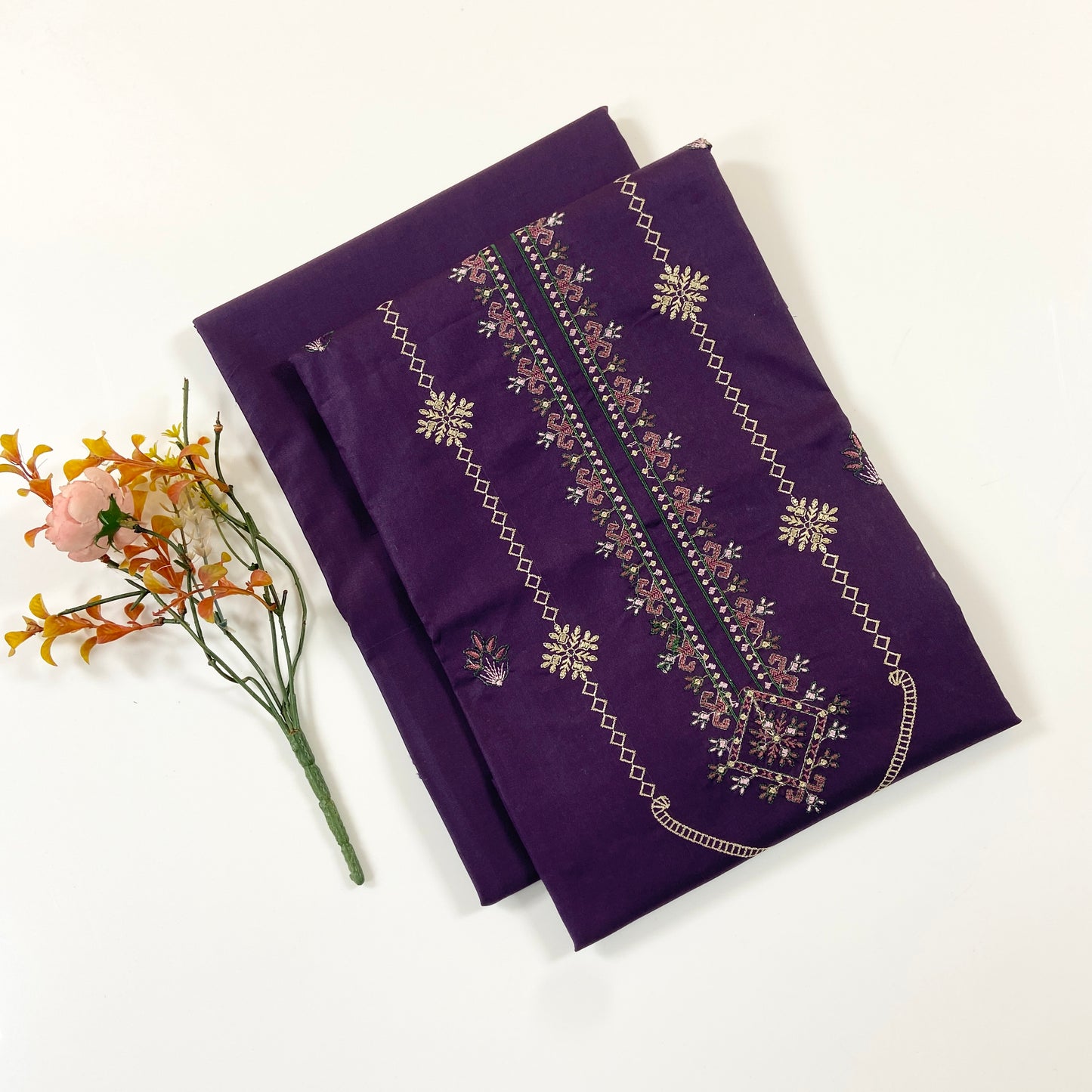 Ethnic Plain Emb Shirt & Trouser Lawn 2PC