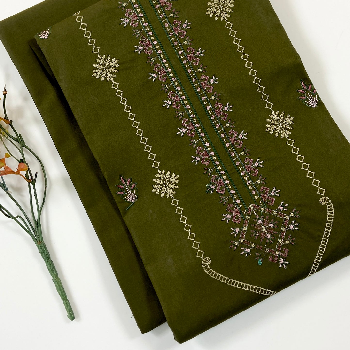 Ethnic Plain Emb Shirt & Trouser Lawn 2PC