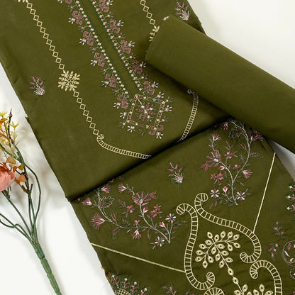 Ethnic Plain Emb Shirt & Trouser Lawn 2PC