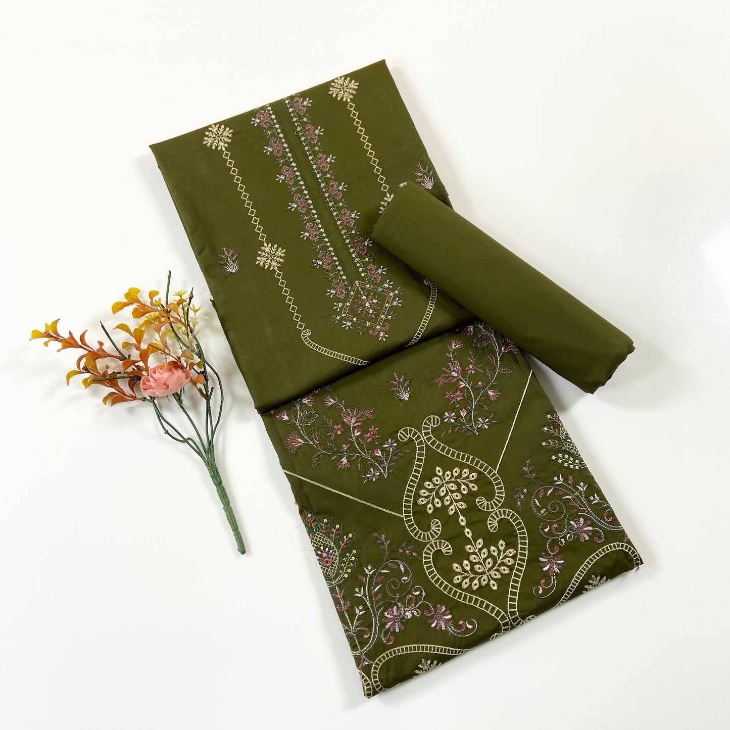 Ethnic Plain Emb Shirt & Trouser Lawn 2PC