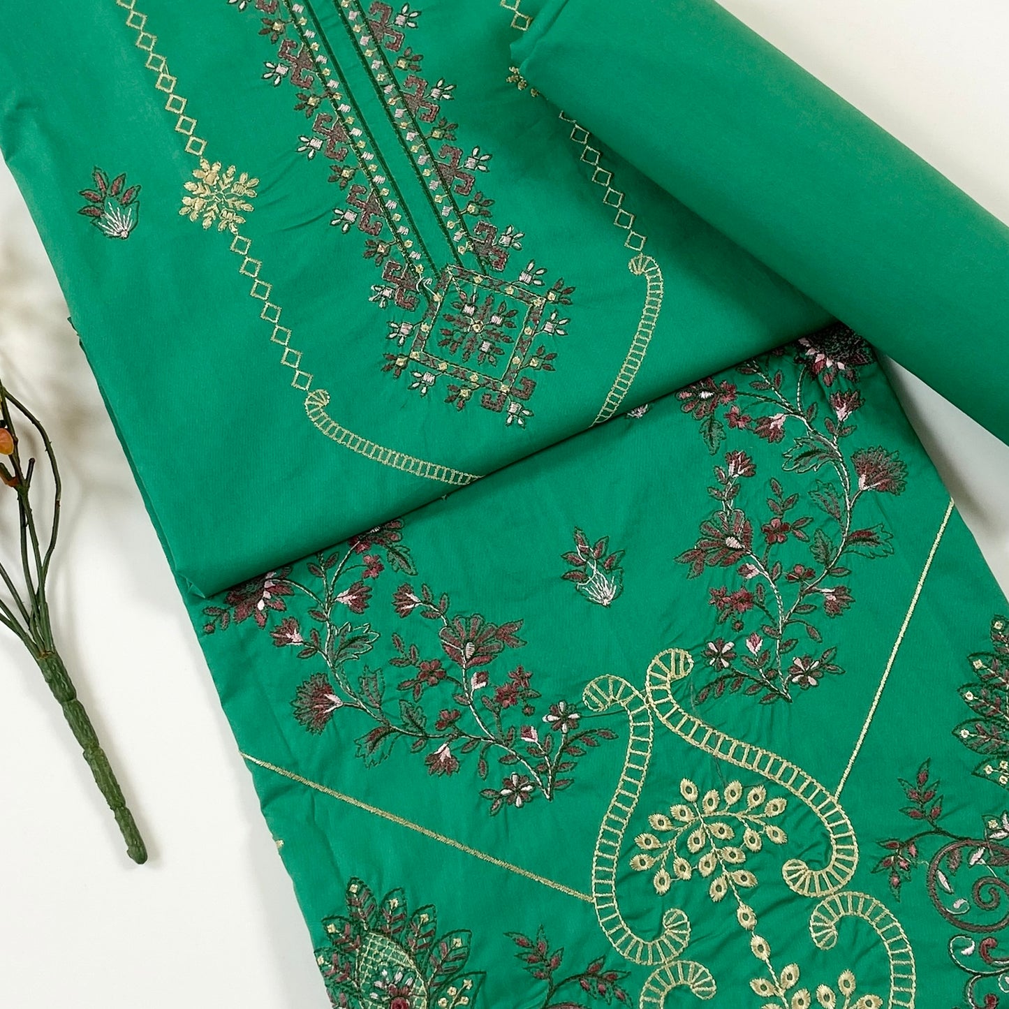 Ethnic Plain Emb Shirt & Trouser Lawn 2PC