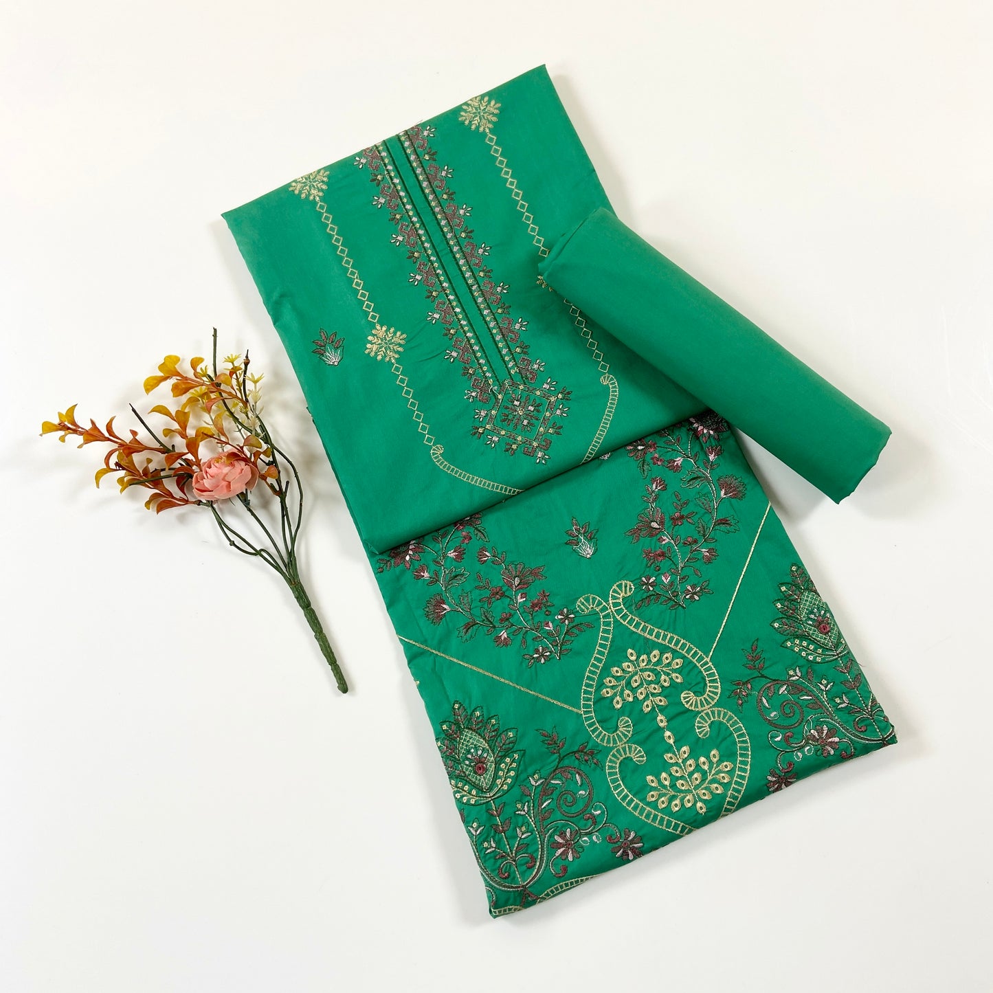 Ethnic Plain Emb Shirt & Trouser Lawn 2PC
