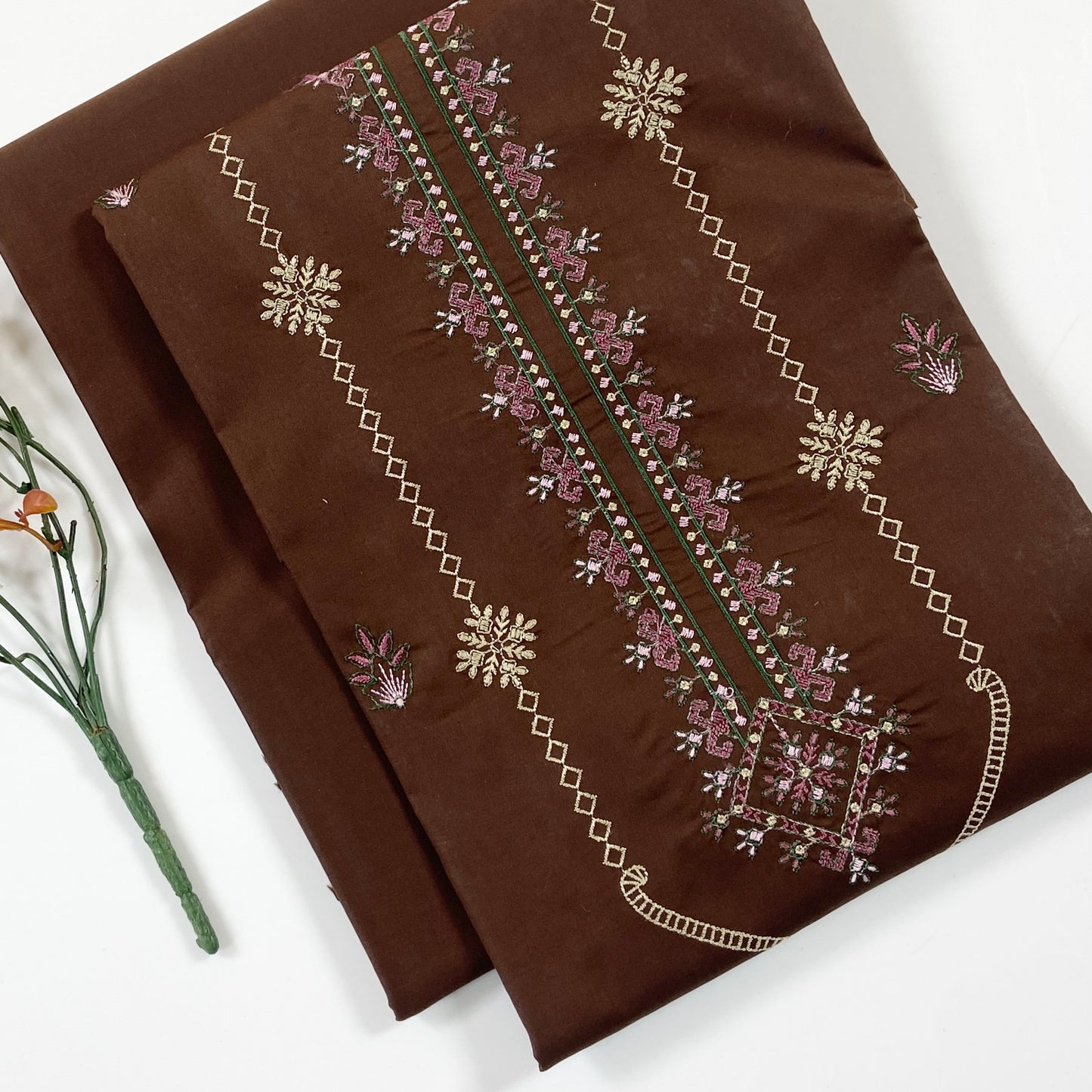 Ethnic Plain Emb Shirt & Trouser Lawn 2PC