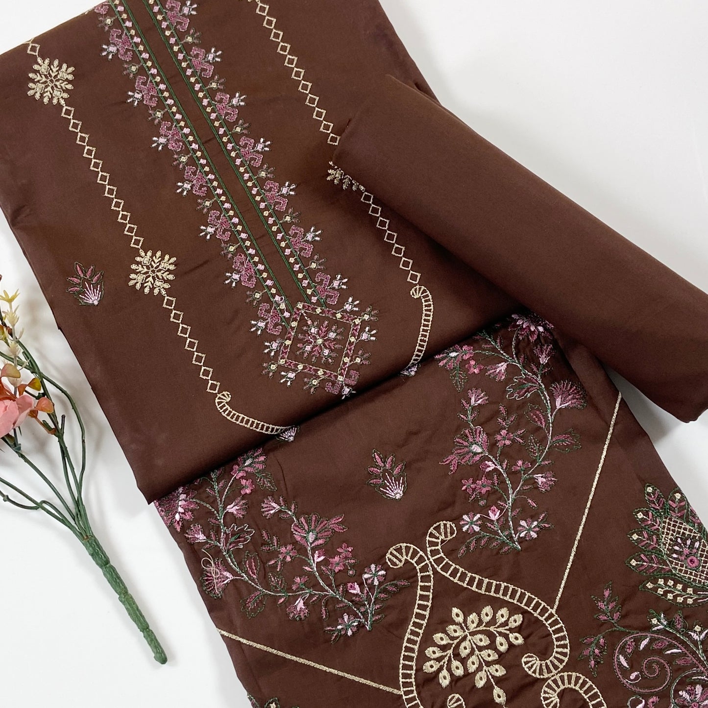 Ethnic Plain Emb Shirt & Trouser Lawn 2PC