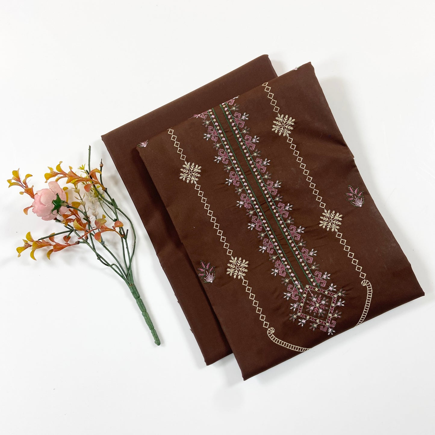 Ethnic Plain Emb Shirt & Trouser Lawn 2PC