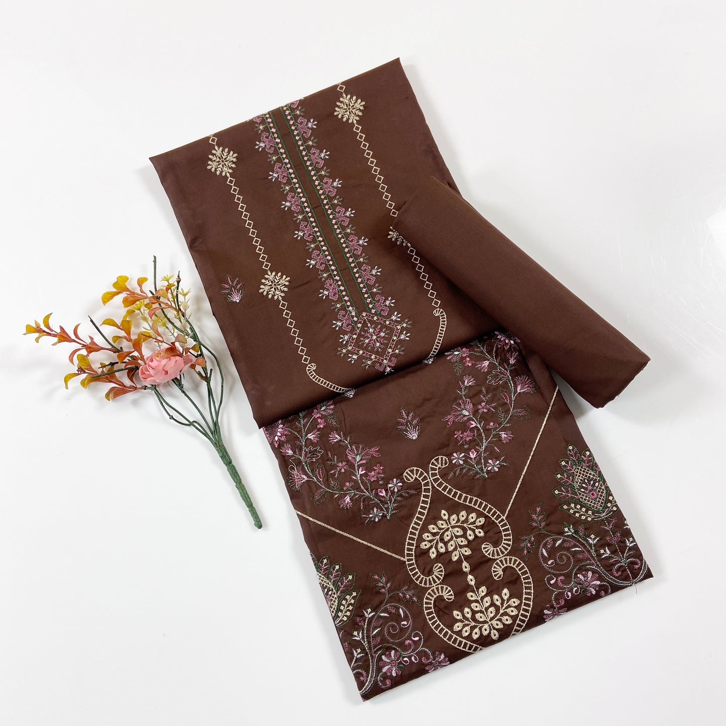 Ethnic Plain Emb Shirt & Trouser Lawn 2PC