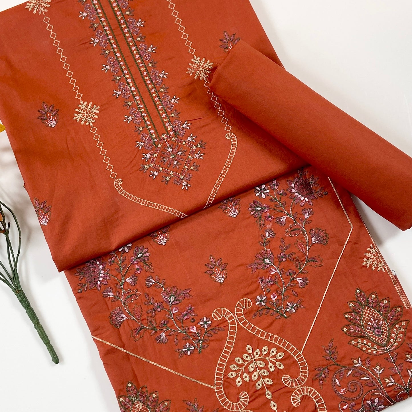 Ethnic Plain Emb Shirt & Trouser Lawn 2PC
