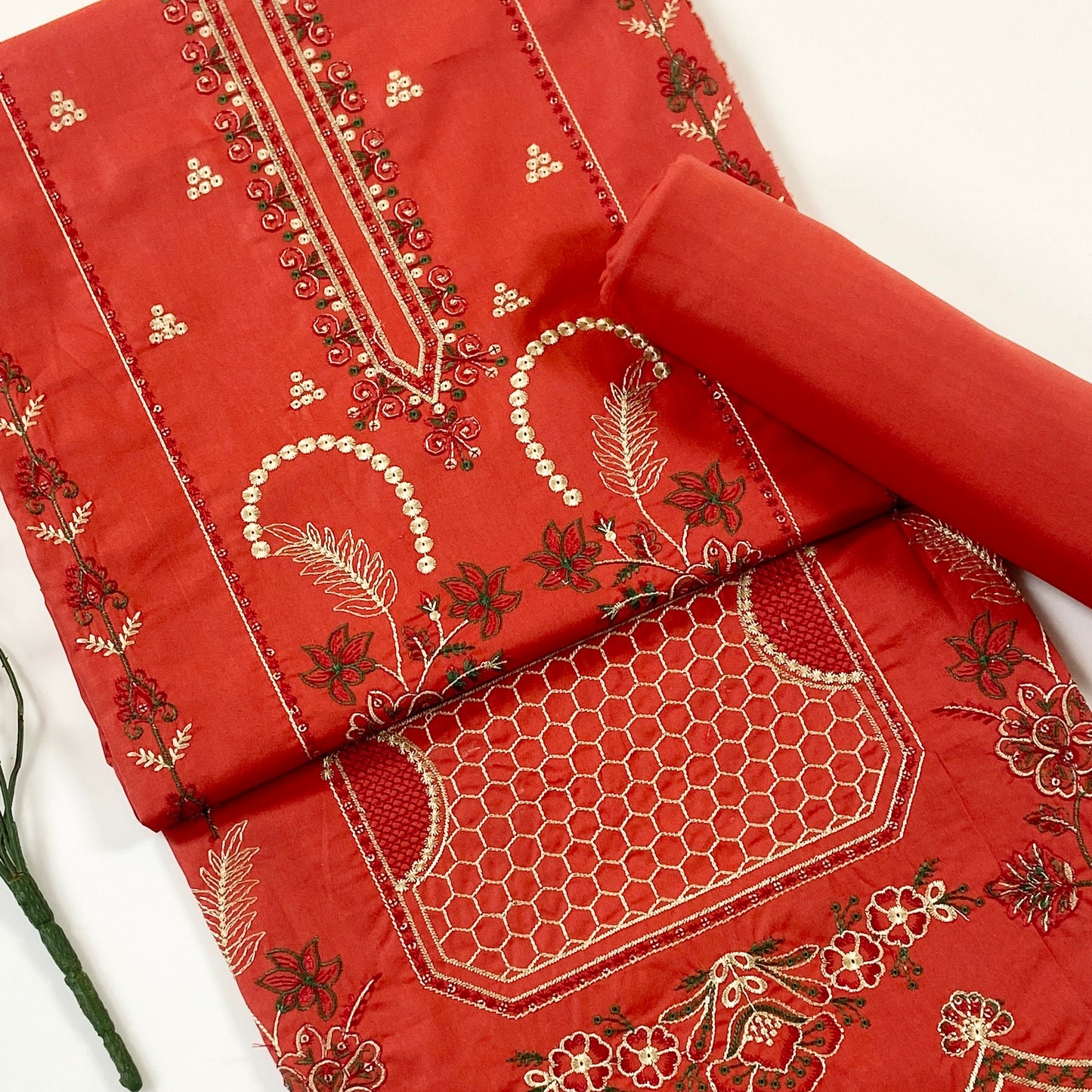 Ethnic Plain Emb Shirt & Trouser Lawn 2PC
