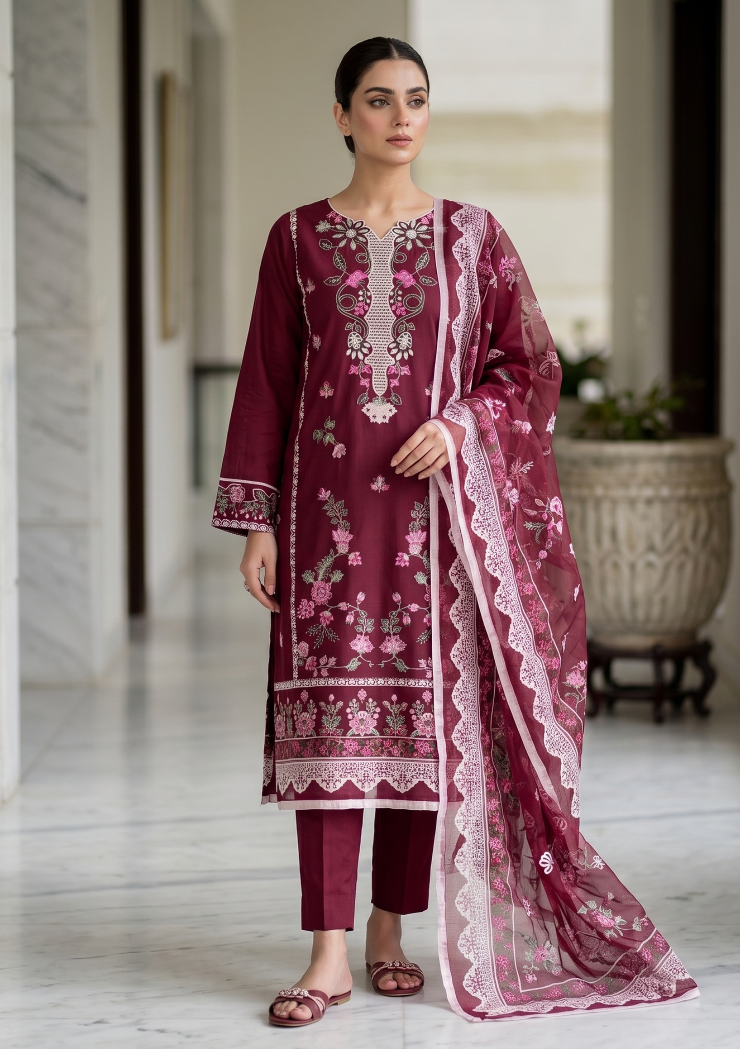 Rise By Anaya Noor Heavy Plain Emb Lawn 3PC