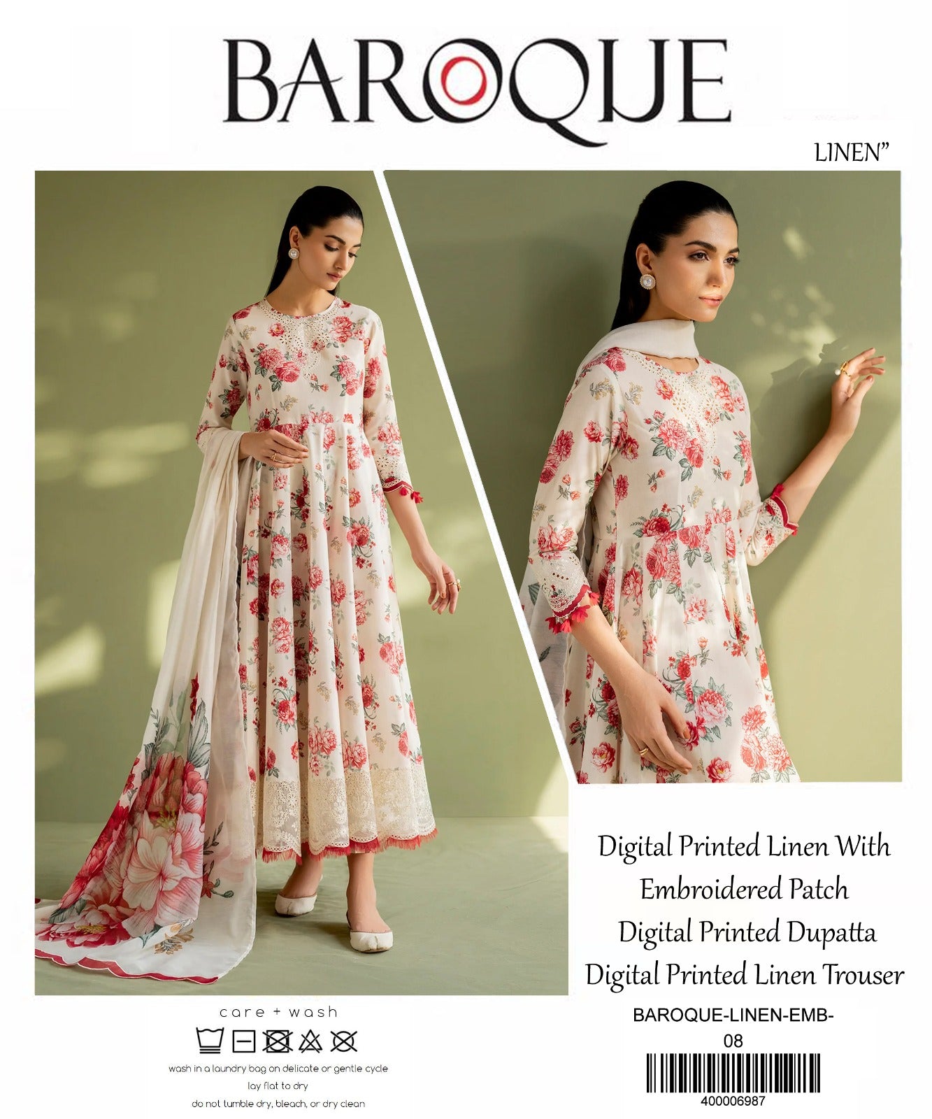 Baroque Printed Linen With Emb Patches 3PC