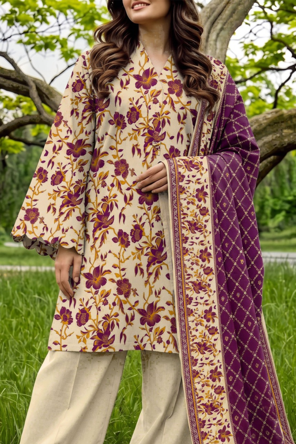 Saya Premium Printed Linen 3PC