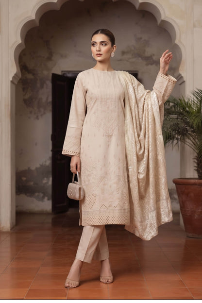 Khoshbo Sa By Anaya Noor Full Emb Dhanak With Plachi Shawl 3PC
