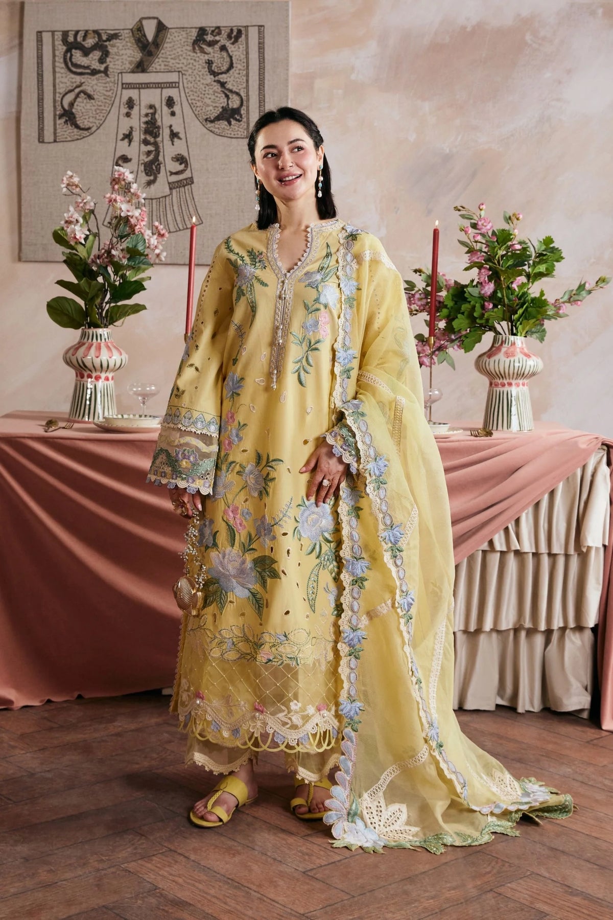 Laam Plain Emb Dhanak 3-Piece Suit