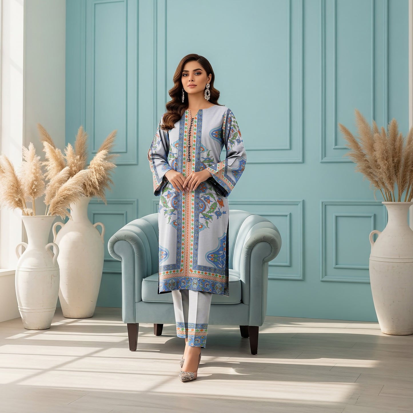 Anaya Noor Printed Lawn Co-ard Set 2PC