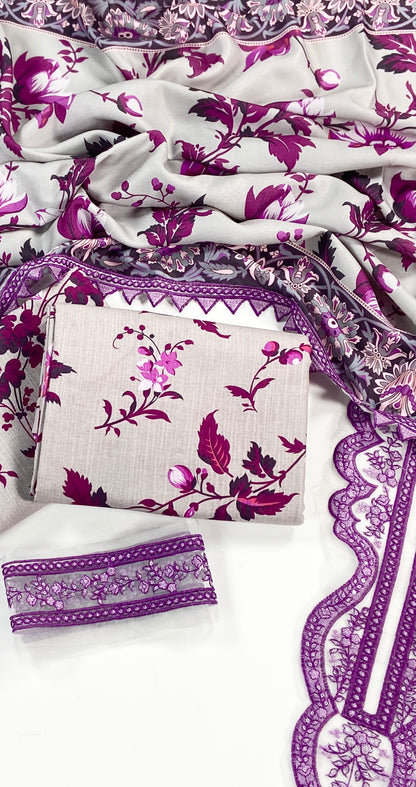Aneelas Printed Slub Khaddar With Emb Patches 3PC