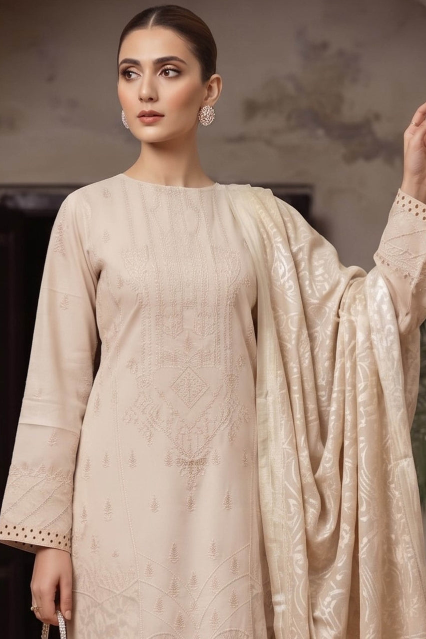 Khoshbo Sa By Anaya Noor Full Emb Dhanak With Plachi Shawl 3PC