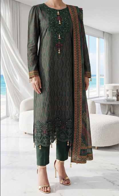 Fleur By Almeerah Premium Printed Lawn With Emb Patches 3PC