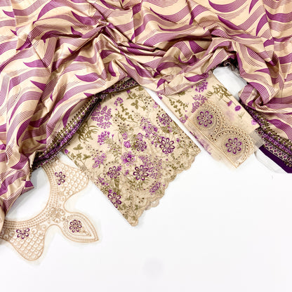Vanya Printed Linen With Emb Patches 3PC