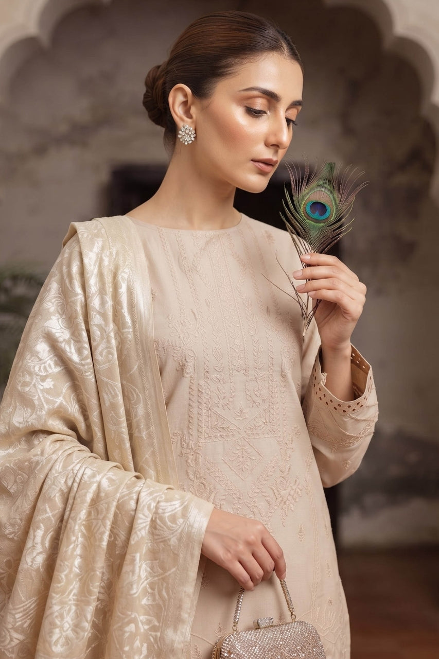 Khoshbo Sa By Anaya Noor Full Emb Dhanak With Plachi Shawl 3PC