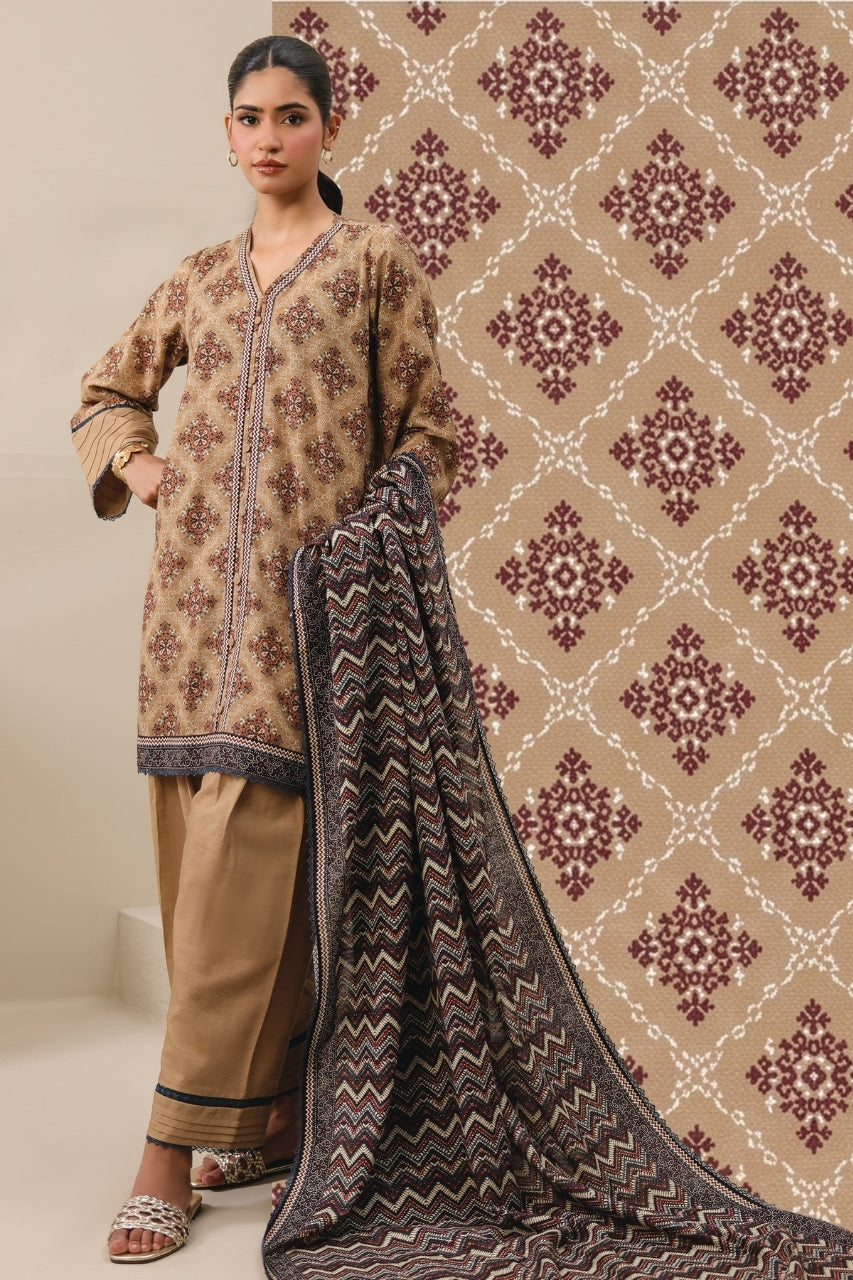 Raqs By Uneq Digital Printed Slub Khaddar 3PC